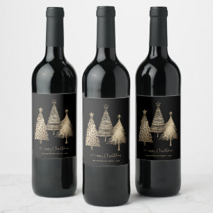 Étiquette Pour Bouteilles De Vin Arbre de Noël élégant en or Joyeux Noël
