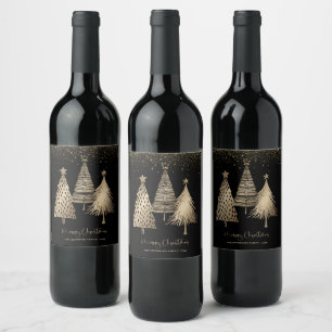 Étiquette Pour Bouteilles De Vin Arbre de Noël élégant en or paillettes neige