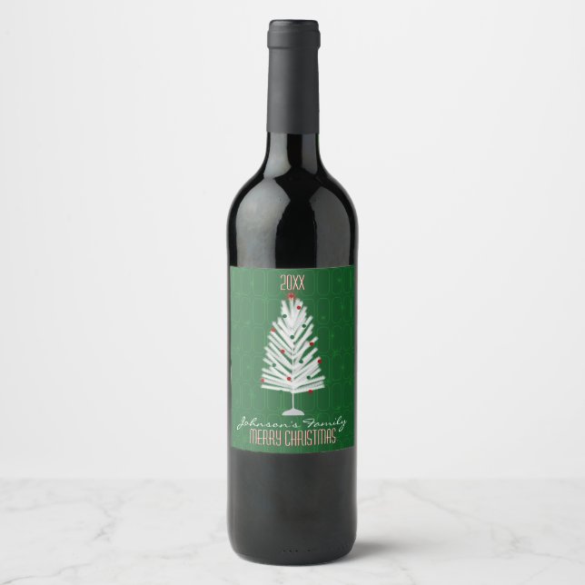 Étiquette Pour Bouteilles De Vin Arbre de Noël en aluminium vert (Devant)