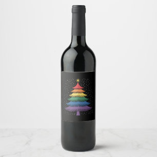 Étiquette Pour Bouteilles De Vin Arbre de Noël LGBT-Q Fierté Pyjama Drapeau Arc-en-