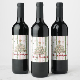 Étiquette Pour Bouteilles De Vin Arbre de Noël Mahjong personnalisable