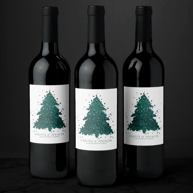 Étiquette Pour Bouteilles De Vin Arbre de Noël Moody | Dark Midnight Turquoise Spla (Créateur téléchargé)