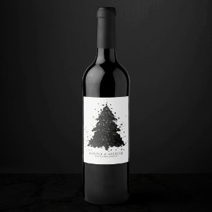 Étiquette Pour Bouteilles De Vin Arbre de Noël Moody Onyx Silvery Black Splatter