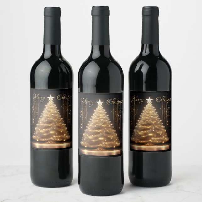 Étiquette Pour Bouteilles De Vin Arbre de Noël Or Élégant (Bouteilles)