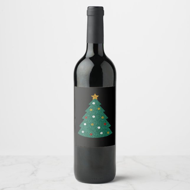 Étiquette Pour Bouteilles De Vin Arbre de Noël parties scintillant (Devant)
