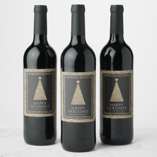 Étiquette Pour Bouteilles De Vin Arbre de Noël Parties scintillant en or de charbon