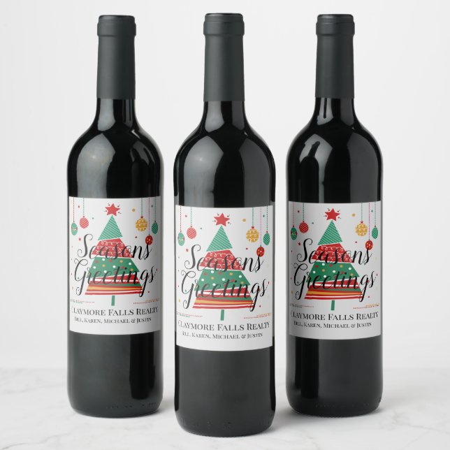 Étiquette Pour Bouteilles De Vin Arbre de Noël Rétro Personnalisable (Bouteilles)