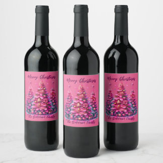 Étiquette Pour Bouteilles De Vin Arbre de Noël rose Famille personnalisée