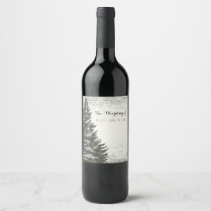 Étiquette Pour Bouteilles De Vin Arbre de Noël rustique en pin & vin de mariage en