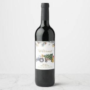 Étiquette Pour Bouteilles De Vin Arbre de Noël tracteur bébé hiver Bienvenue Baby S