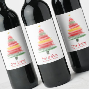 Étiquette Pour Bouteilles De Vin Arbre de Noël Watercolor