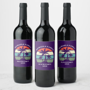 Étiquette Pour Bouteilles De Vin Arbre de palmier violet personnalisé pour une fête