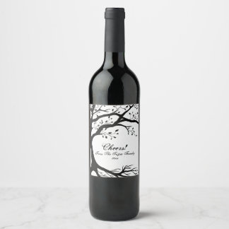 Étiquette Pour Bouteilles De Vin Arbre naturel, noir et blanc