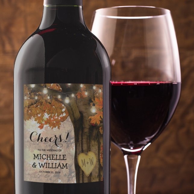 Étiquette Pour Bouteilles De Vin Arbre rustique d'automne pour mariage (Créateur téléchargé)
