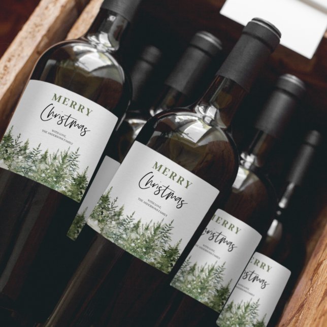 Étiquette Pour Bouteilles De Vin Arbre vert de Noël | Joyeux Noël (Créateur téléchargé)