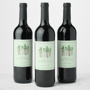 Étiquette Pour Bouteilles De Vin Arbres à l'aquarelle vert pastel calme