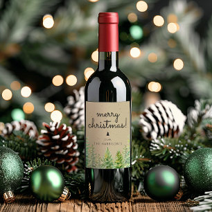 Étiquette Pour Bouteilles De Vin Arbres de pin rustiques Joyeux Noël