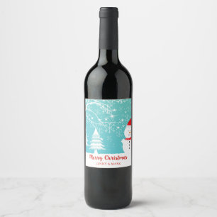 Étiquette Pour Bouteilles De Vin Arbres Neiges Et Snowman
