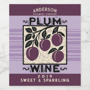 Étiquette Pour Bouteilles De Vin Arbuste à vin maison Linocut prum cordial