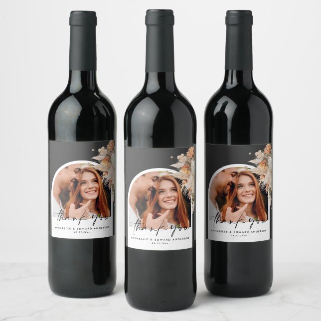 Étiquette Pour Bouteilles De Vin Arc botanique naturel photo moderne pampas vin la (Bouteilles)