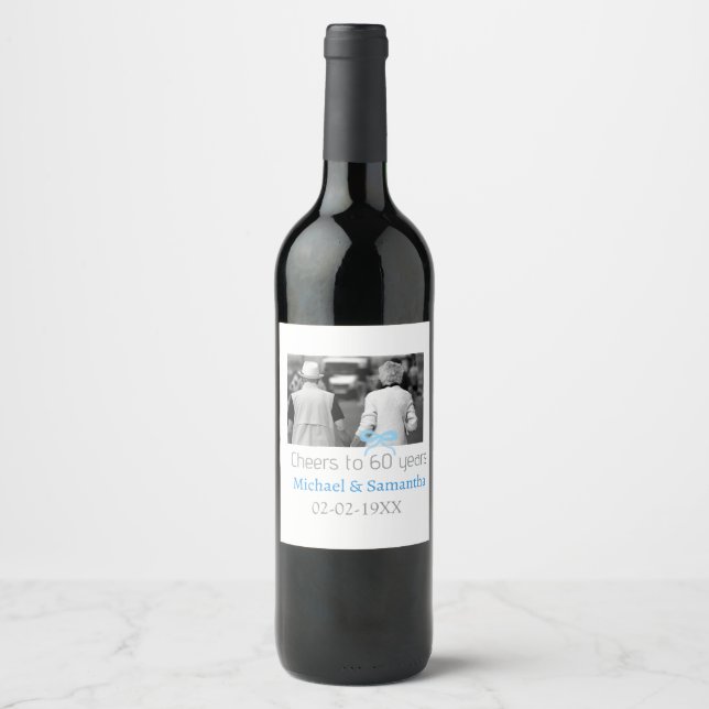 Étiquette Pour Bouteilles De Vin arc en argent pour 60 ans de mariage  (Devant)