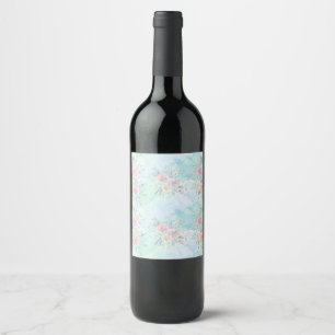Étiquette Pour Bouteilles De Vin arc-en-ciel floral pastel aquarelle fond bleu vert