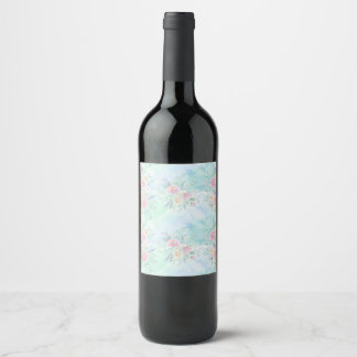 Étiquette Pour Bouteilles De Vin arc-en-ciel floral pastel aquarelle fond bleu vert