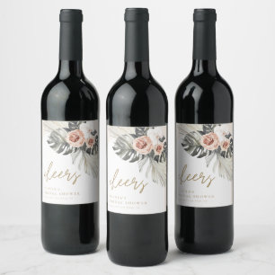 Étiquette Pour Bouteilles De Vin Arche florale Boho Dusty