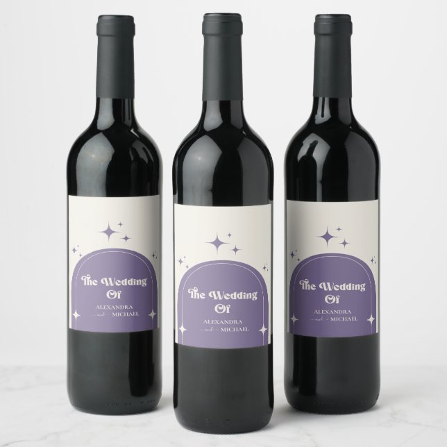 Étiquette Pour Bouteilles De Vin Arche rétro minimale Mariage violet (Bouteilles)