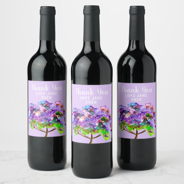 Étiquette Pour Bouteilles De Vin Ardoise d'aquarelle violette Jacaranda (Bouteilles)