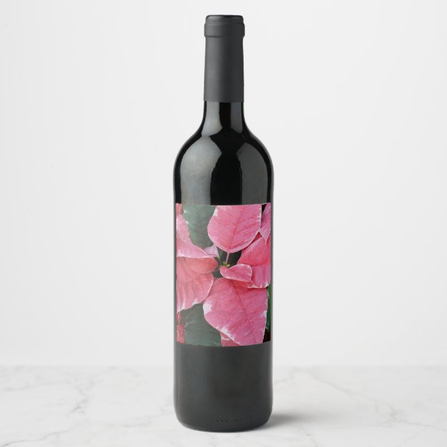 Étiquette Pour Bouteilles De Vin Argent Star Marbre Poinsettias Pink Holiday Floral (Devant)