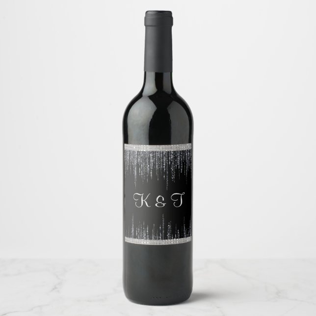 Étiquette Pour Bouteilles De Vin Argent sur Mariage noir (Devant)