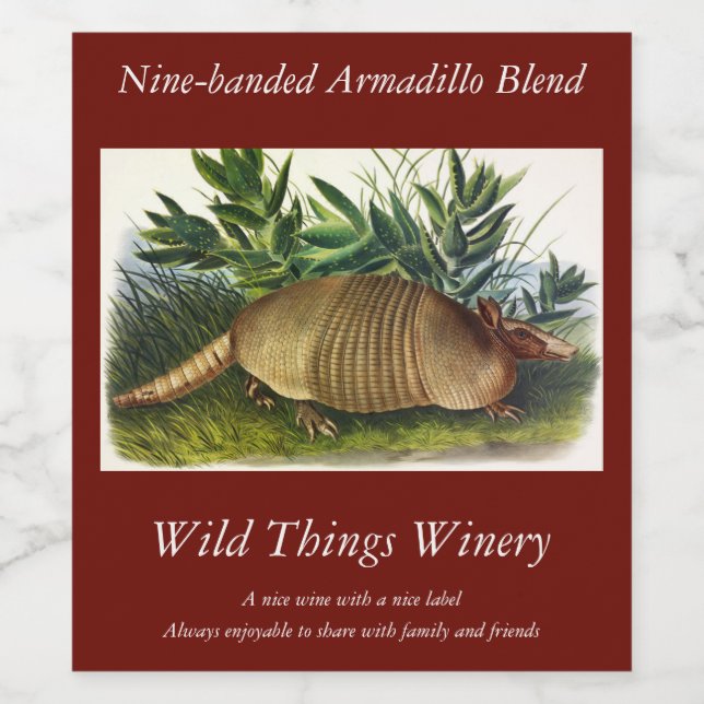 Étiquette Pour Bouteilles De Vin Armadillo à nez long, à neuf bandes, par Audubon (Étiquettes simples)