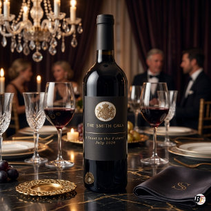 Étiquette Pour Bouteilles De Vin Armoiries personnalisées noires et dorées élégante