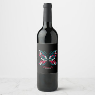 Étiquette Pour Bouteilles De Vin Arrière - plan vectoriel avec beau papillon. tatou