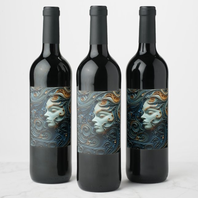 Étiquette Pour Bouteilles De Vin Art 3D de la femme Lune (Bouteilles)