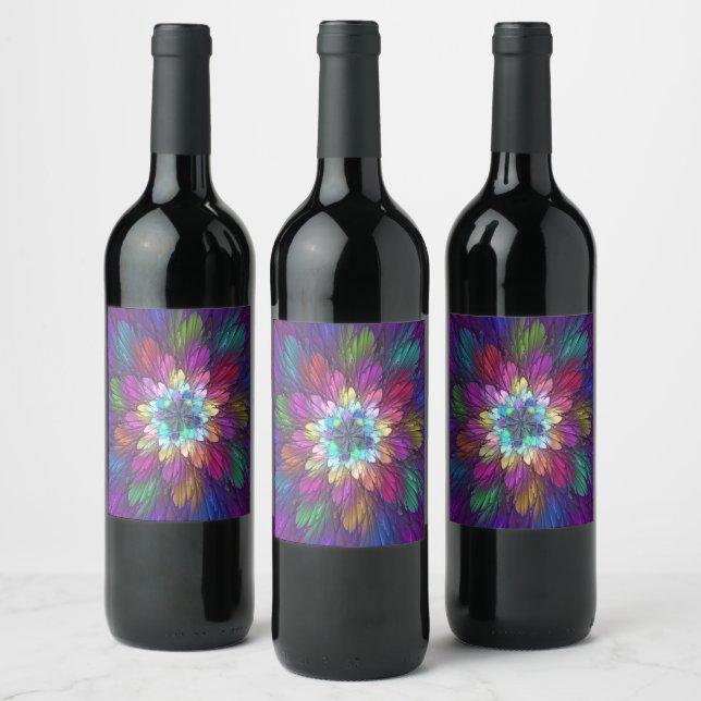 Étiquette Pour Bouteilles De Vin Art abstrait fractal de fleurs psychédéliques colo (Bouteilles)