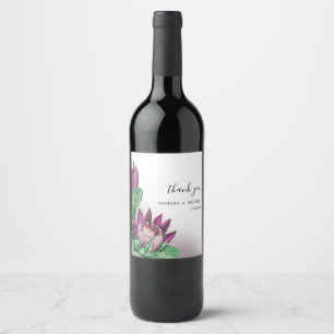 Étiquette Pour Bouteilles De Vin Art aquarelle de la protéa roi Deep Purple