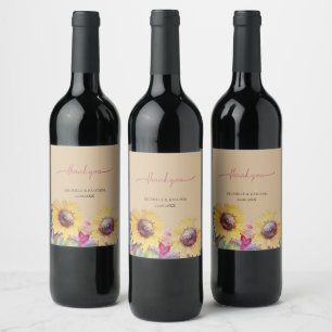 Étiquette Pour Bouteilles De Vin Art de tournesol aquarelle artistique rustique