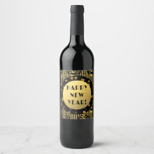 Étiquette Pour Bouteilles De Vin Art déco classique Bonne année