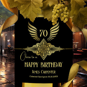 Étiquette Pour Bouteilles De Vin Art déco noir et or Joyeux anniversaire