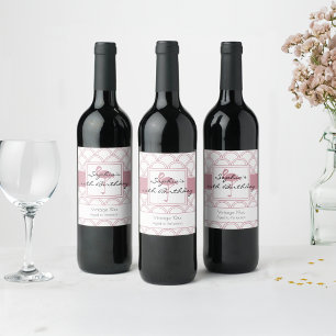 Étiquette Pour Bouteilles De Vin Art Déco Vague Patten Flamant rose rose Anniversai