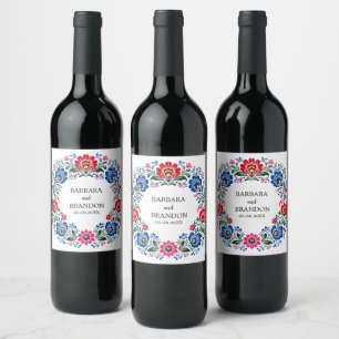 Étiquette Pour Bouteilles De Vin Art folklorique polonais Polska Floral Traditionne