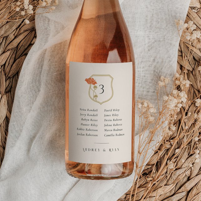 Étiquette Pour Bouteilles De Vin Art Nouveau Bouteille de vin Numéro de table et Li (Vintage Art Nouveau Wine Bottle Table Number and Guest List Label)