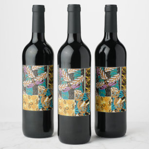 Étiquette Pour Bouteilles De Vin Art papillon sarcelle et violet maximaliste vibran