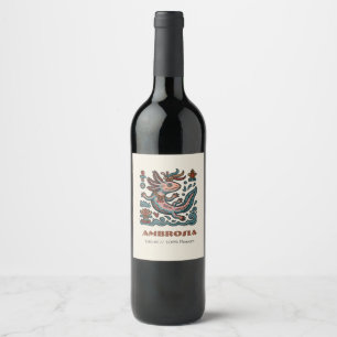 Étiquette Pour Bouteilles De Vin Art tribal bohème aztèque axolotl Xolotl pierre ér