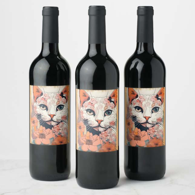 Étiquette Pour Bouteilles De Vin Artsy Cat (Bouteilles)