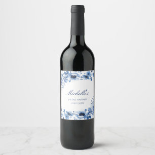 Étiquette Pour Bouteilles De Vin Asiatique Chinoiserie Bleu clair Floral Bridgerton
