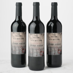 Étiquette Pour Bouteilles De Vin Asile de fous Anniversaire Halloween