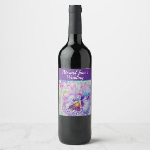 Étiquette Pour Bouteilles De Vin Assez Floral Pastel Pensée Violet Aquarelle Vin